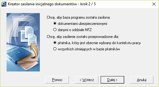 Bazę programu można zasilić dokumentami ubezpieczeniowymi z pliku KEDU pochodzącymi z poprzedniej wersji programu PŁATNIK lub danymi o oddziale NFZ pochodzącymi z pliku o strukturze KCH.