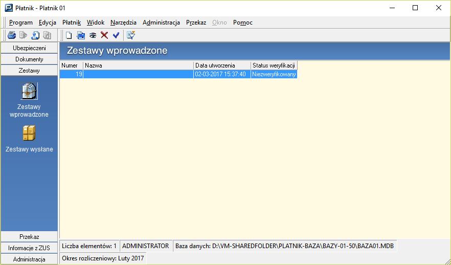 Rysunek 94. Obszar roboczy Zestawy wprowadzone 5.6.1 Utworzenie nowego zestawu dokumentów Funkcja umożliwia utworzenie nowego zestawu dokumentów.