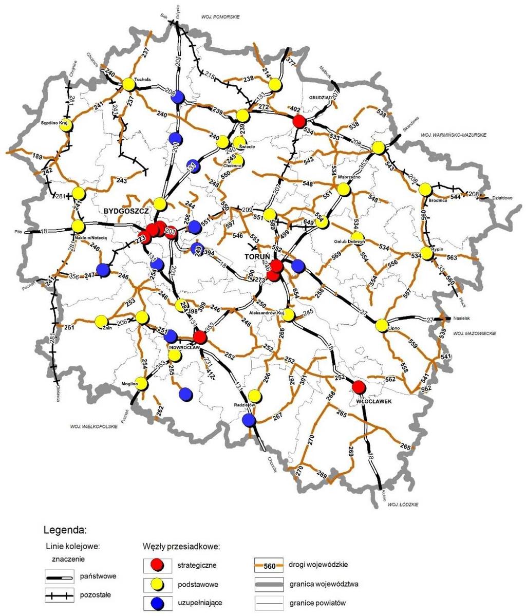 powiatowymi będzie miała miejsce w zintegrowanych węzłach o znaczeniu podstawowym, przede wszystkim zlokalizowanych w stolicach powiatów.