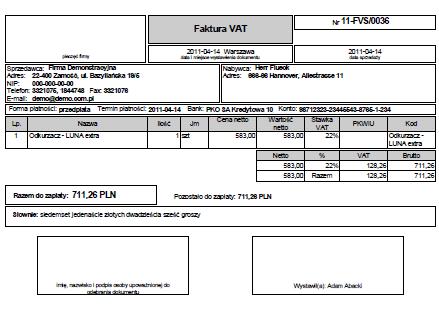 Praca z modułem 35 9. W panelu Zakończenie można wybrać przycisk Pokaż aby obejrzeć podgląd utworzonej faktury. 10. Po kliknięciu przycisku Zakończ faktura pojawi się na liście w dokumentach zakupu.