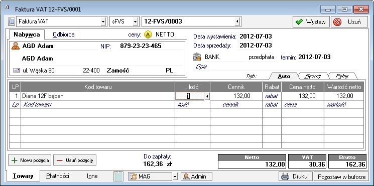 7.2.5 Wystawianie i wysyłanie e-faktury 7.2.5.1 Aby utworzyć e-fakturę należy: 1. W oknie faktury kliknąć przycisk Wystaw. Rys.