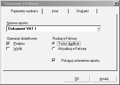 Utwórz e-fakturę - umożliwia ponowne utworzenie e-faktury (jeśli nie została jeszcze wysłana do kontrahenta i użytkownik ma odpowiednie uprawnienia) lub utworzenie duplikatu e-faktury. 7.2.