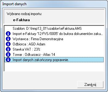 Rys. 33 Okno programu Handel Import danych informacje o imporcie.