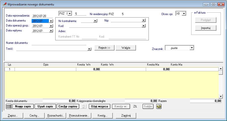 Rys. 43 Opcja importu pojedynczej e-faktury z okna wprowadzania dokumentu. Rys.