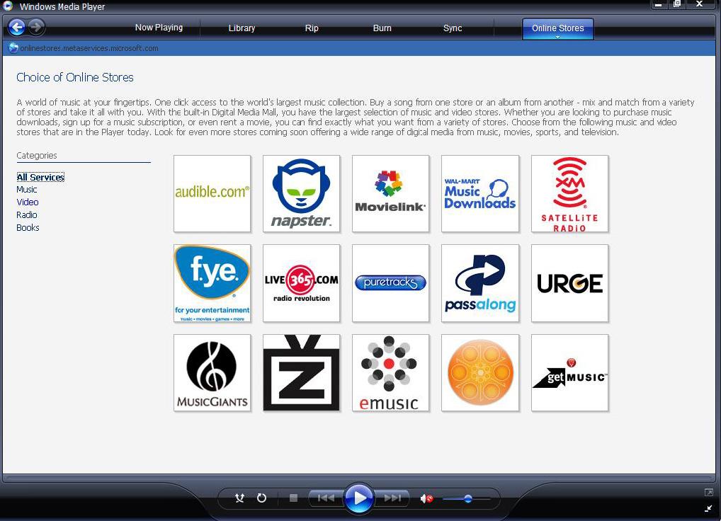 4.2.5 Kupowanie muzyki w Internecie Pliki muzyczne można kupować w wybranym sklepie internetowym. 1 Uruchom program WMP 11.