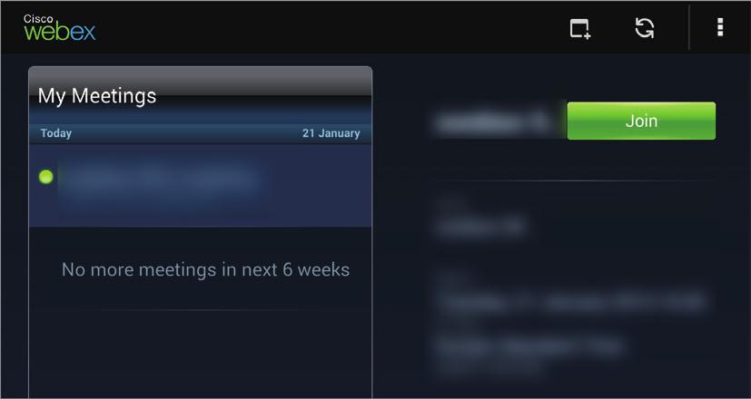 WWW i sieć Dołączanie do spotkania po wyborze jednego z nich w obszarze My Meetings 1 Dotknij WebEx na ekranie aplikacji. 2 Zaloguj się do swojego konta aplikacji WebEx.