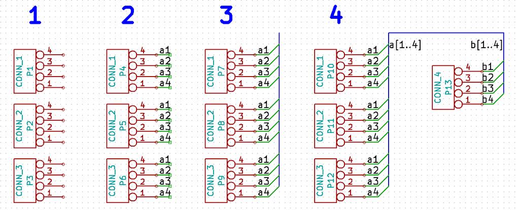 Wprowadzenie do programu KiCad 19 / 41 6. Połącz i dodaj etykiety do CONN_4 używając metody stawiania etykiet wyjaśnionej wcześniej. Nazwij wyprowadzenia b1, b2, b3 i b4.