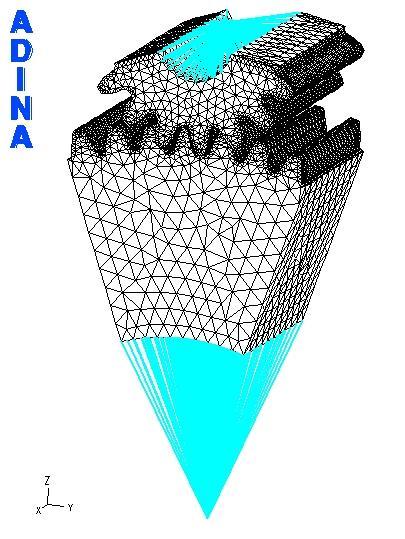 Modele obliczeniowe kół zębatych poddane procesowi dyskretyzacji z widocznym zagęszczeniem elementów skończonych na powierzchniach bocznych zębów: a) modele dwuwymiarowe 2D, b) modele przestrzenne 3D