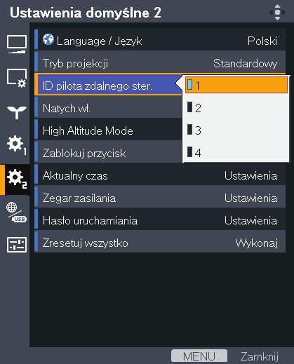 Sposób użycia pilota Obsługa wielu projektorów przy użyciu pilota Możliwa jest obsługa kilku projektorów przy użyciu jednego pilota. Maksymalnie można obsługiwać cztery projektory.