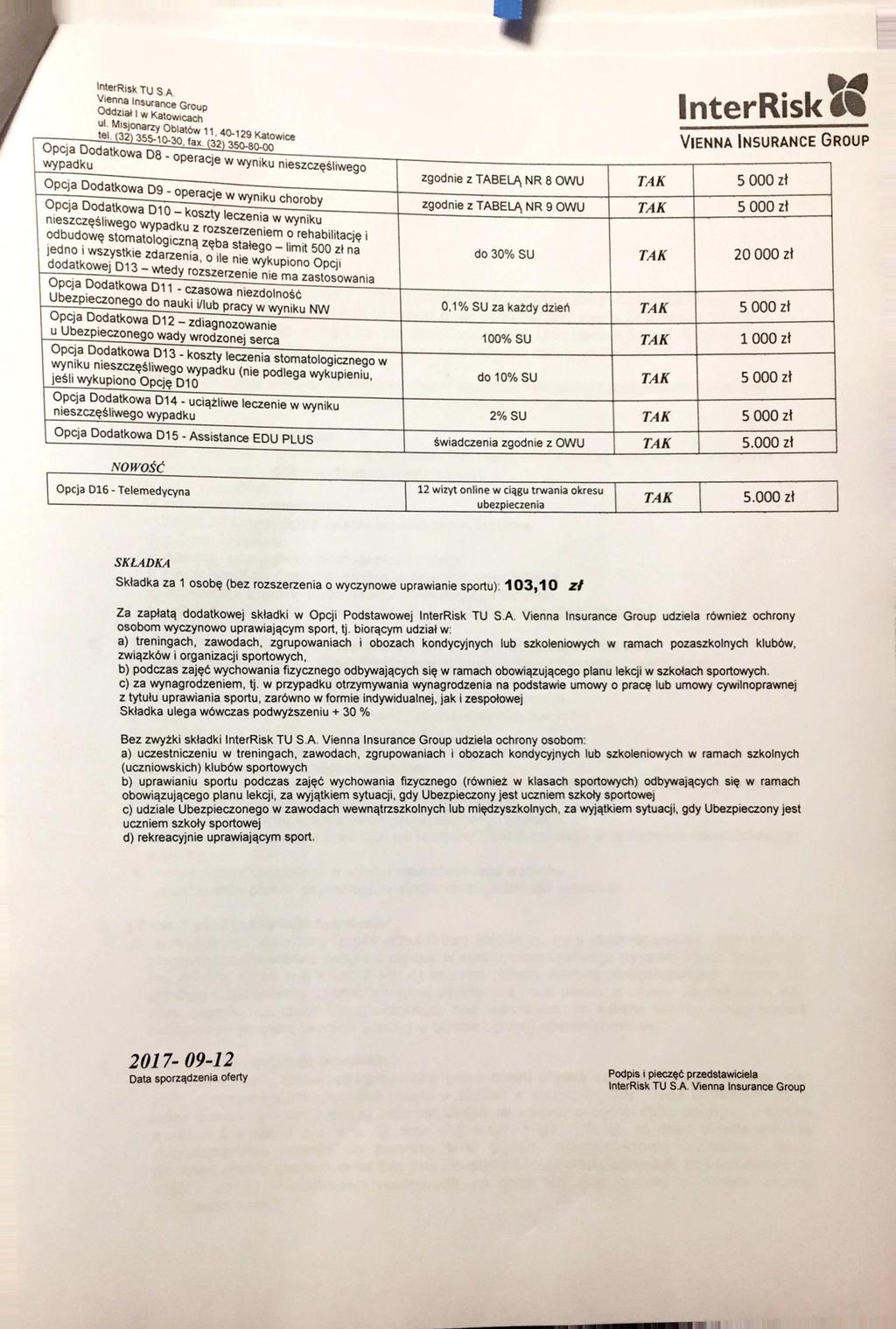 InterRisk ru S A Oddzłał Group I W Katowicach ul. Misjonarzy tel. Oblatów 32 11, 40-129 355-10-30. Katowice fax.