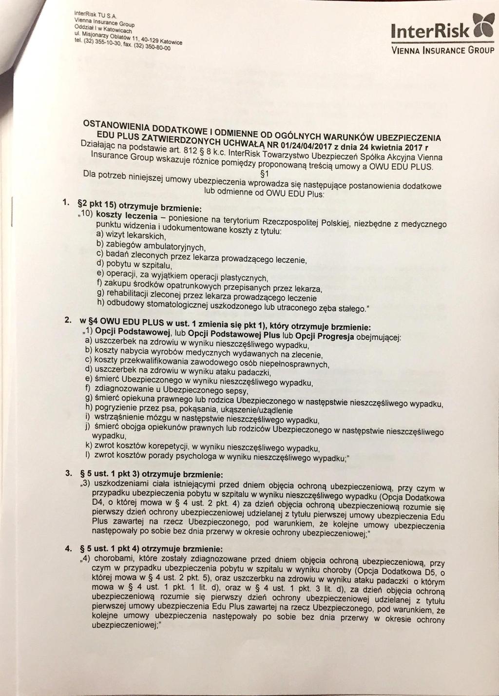 interrisk S A Oddział Group I w ul. Katowicach Misjonarzy Oblatów 11, 40-129 Katowice tel.