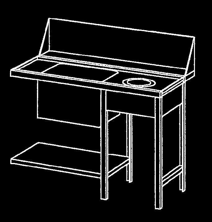 109770 Stół załadowczy do zmywarek ze zlewem, prawy osłona przeciwbryzgowa, wys. 136 mm zlew po lewej stronie szer.