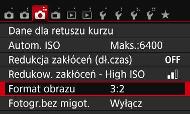 3Zmiana formatu obrazuk Użytkownik może zmienić format obrazu. Ustawienie domyślne to [3:2]. Po wybraniu opcji [4:3], [16:9] lub [1:1] pojawią się linie pokazujące zakres fotografowania.