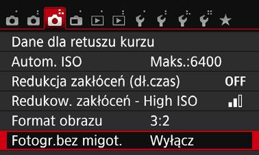 3 Redukcja migotaniak W przypadku wykonywania zdjęcia z krótkim czasem naświetlania przy źródle oświetlenia takim jak światło jarzeniowe miganie źródła światła powoduje migotanie i nierównomierną