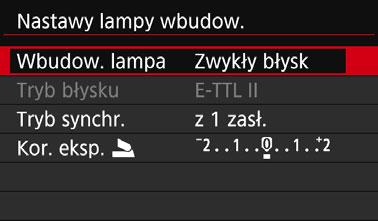 3 Ustawianie lampy błyskowejk Bezpośrednie wyświetlanie ekranu nastaw lampy W przypadku korzystania z wbudowanej lampy błyskowej lub lampy błyskowej serii EX zgodnej z nastawami lampy możesz nacisnąć