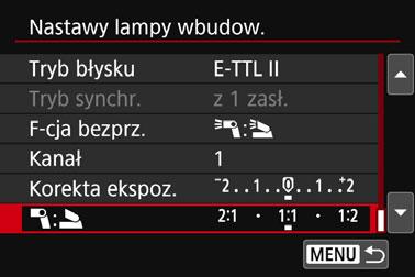 Wykonaj czynności opisane w punkcie 5 na str. 183, aby wybrać pozycję [Niest.bezp.], a następnie naciśnij przycisk <0>. Wybierz pozycję [F-cja bezprz.]. W pozycji [F-cja bezprz.