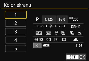 wył/wł LCD], a następnie naciśnij przycisk <0>. Dostępne ustawienia zostały opisane poniżej. Wybierz żądane ustawienie, a następnie naciśnij przycisk <0>. [Sp.