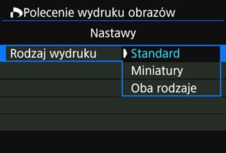 W Standard DPOF (Digital Print Order Format) Możesz ustawić rodzaj wydruku oraz opcje drukowania daty i numeru pliku.