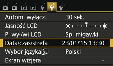 3 Ustawianie daty, czasu i strefy Po pierwszym włączeniu zasilania lub po wyzerowaniu daty/czasu/strefy zostanie wyświetlony ekran ustawień daty/czasu/strefy.