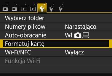 3 Formatowanie karty Jeśli karta jest nowa lub została sformatowana w innym aparacie lub w komputerze, zaleca się przeprowadzenie formatowania karty w tym aparacie.