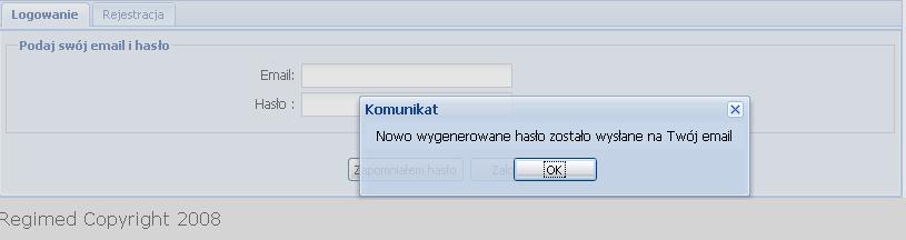 Rys.11. Okno przypominania hasła. 3. Po wprowadzeniu adresu email, naleŝy kliknąć na przycisk.