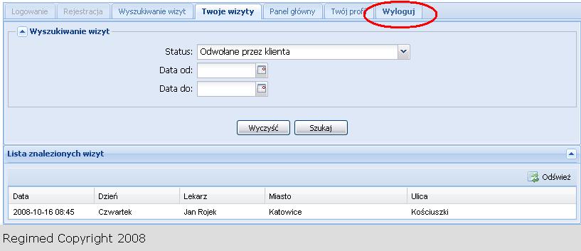 5. Wylogowanie z systemu Po zakończeniu pracy w systemie, naleŝy wylogować się z Systemu. W celu wylogowania, naleŝy kliknąć na przycisk Wyloguj (umiejscowienie przycisku patrz Rys.29.).