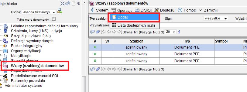 2.2. Opublikowanie wzoru dokumentu elektronicznego używając szablonu dokumentu systemu elektronicznego obiegu dokumentów FINN 8 SQL. Krok 1.