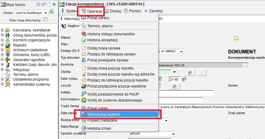 Krok 2. Czynności dla osoby rejestrującej wzór dokumentu elektronicznego.