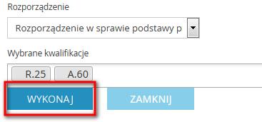 Rys. 16 Raporty: przycisk Wykonaj 5. Poniżej wyświetlony zostanie raport. 6. Aby powrócić do wyszukiwania raportów, Użytkownik naciska przycisk Zamknij. 7. Wyszukiwarki 7.