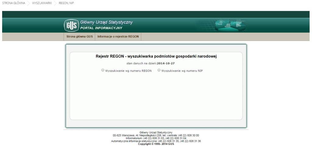 Rys. 18 Wyszukiwarka REGON, NIP: Portal Informacyjny GUS 3.