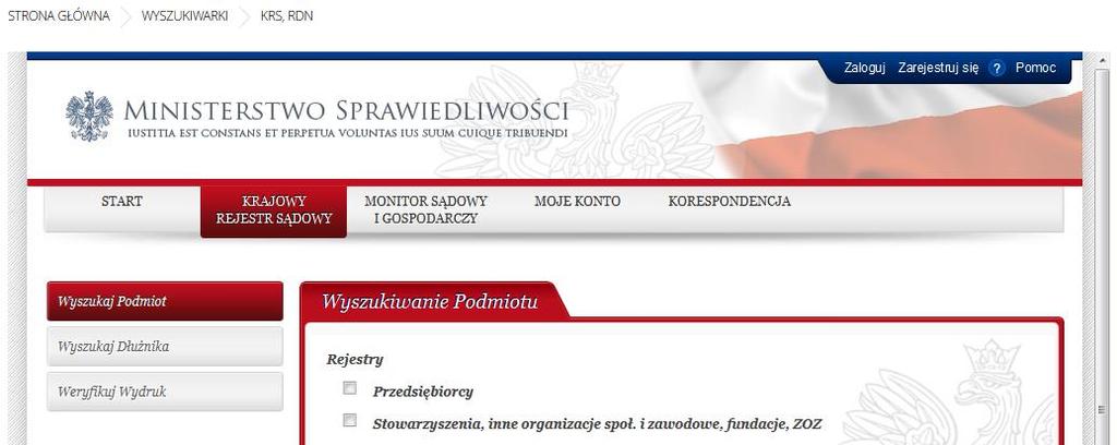 przyciski wyboru: Przedsiębiorcy, Stowarzyszenia, inne organizacje społ.