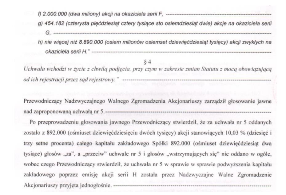 W ramach Uchwały nr 4 Nadzwyczajnego Walnego Zgromadzenia Letus Capital S.A.