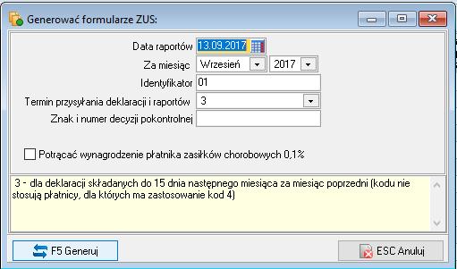 4.2. Generowanie dokumentów rozliczeniowych i wysyłanie do programu Płatnik. Wygenerowanie dokumentów rozliczeniowych odbywa się z menu ZUS->Dokumenty rozliczeniowe.