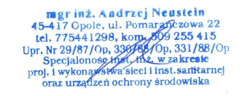 załącznika nr 1 do Oświadczenia Inwestora Inwestor : Wodociągi i Kanalizacja Turawa Sp. z o.o. 45-045 Kotórz Mały ul. 1 Maja 5 Umowa nr : 02/2011 z dnia : 28. 02. 2011 r.