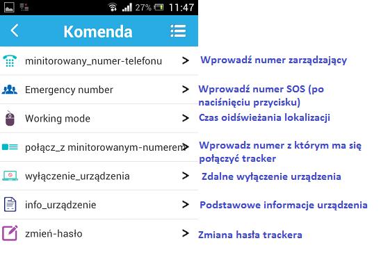 VI. Ekran główny aplikacji mobilnej 4) Ustawienia główne lokalizatora Wejdź do menu głównego, następnie wprowadź główny numer monitorowania. Urządzenie wysyła informacje o alarmie pod wybrany numer.