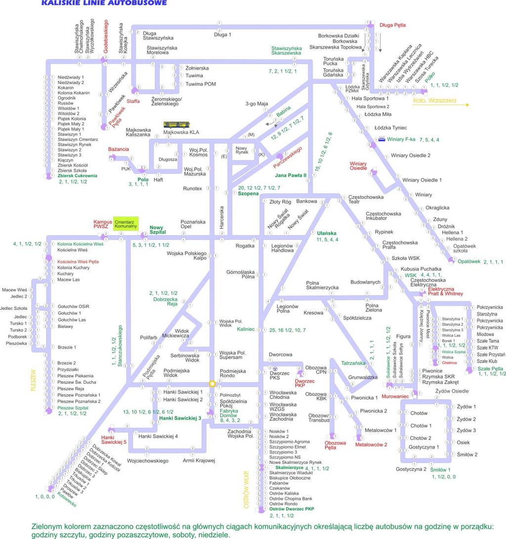 Rys. 6. Schemat linii autobusowych KLA Źródło: KLA. Analiza połączeń wykonywanych przez KLA pozwala stwierdzić, że najważniejsze rejony miasta mają dostęp do komunikacji publicznej.