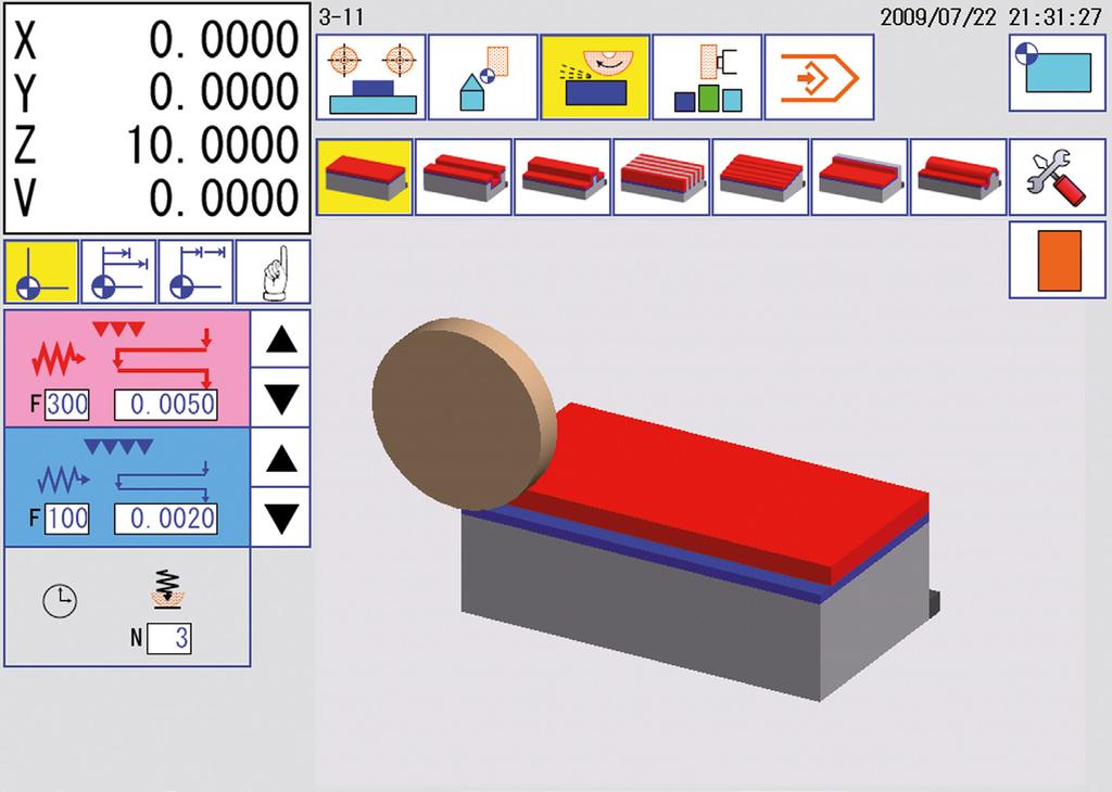 kształtu Dynamiczne menu (parametry szlifowania) punkt odniesienia detalu (punkt zerowy) Wybór: posuw poprzeczny stopniowy lub ciągły punkt zerowy stołu lub detalu odległość bezpieczna Wybrany