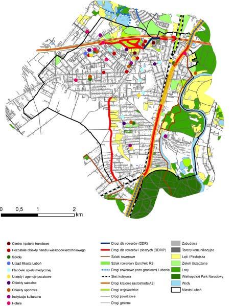 Źródło: Koncepcja rozwoju sieci dróg rowerowych na terenie miasta Luboń. Centrum Badań Metropolitalnych, UAM w Poznaniu, Poznań 2015, s. 18.