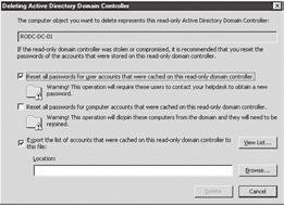 Reset all password for computer accounts that were cached on this read-only domain controller spowoduje reset haseł kont komputerów i wymusi powtórne dołączenie ich do domeny. Rysunek 7.