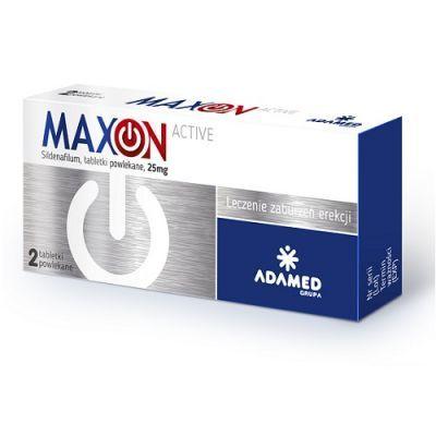 MAXON ACTIVE 2 tabletki powlekane Cena: 13,95 PLN Opis słownikowy Producent ADAMED Opis produktu Opis MAXON ACTIVE 2 tabletki powlekane (Sildenafil) Wskazania Lek Maxon Active jest stosowany w