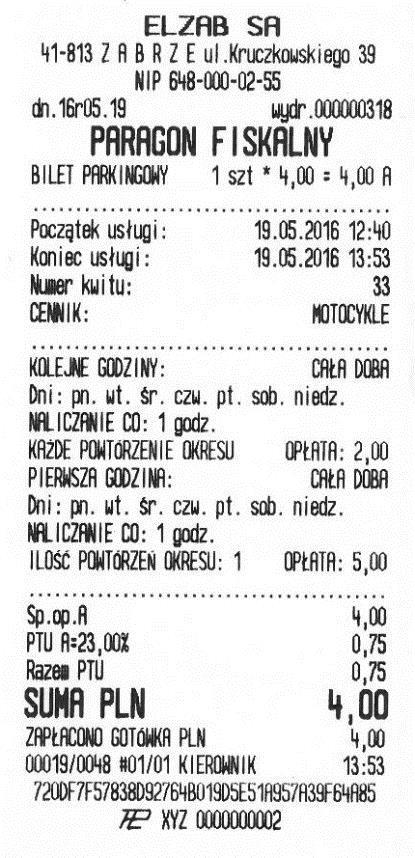 2) Przykład opcja Przelicz gdy zmiana godzin Cennik dla motocykli obowiązuje na parkingu całodobowym, we wszystkie dni tygodnia.