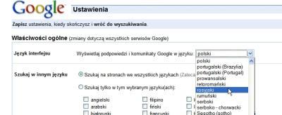 pl domyślnie mają interfejs wyszukiwarki w języku polskim, przez co widzą reklamy AdWords kierowane na język polski. Podobnie użytkownicy korzystający z www.google.