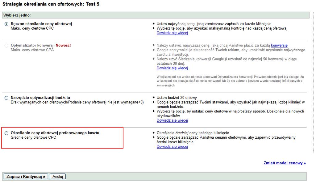 Google AdWords cena ofertowa preferowanego kosztu Określanie cen ofertowych preferowanego kosztu to nowa metoda zarządzania kosztami reklam AdWords.
