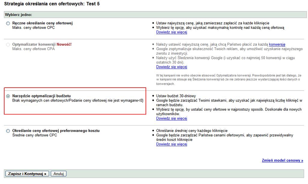 Optymalizator budżetu Google Optymalizator budżetu jest kolejną z dostępnych opcji zarządzania kosztami i efektami kampanii AdWords.