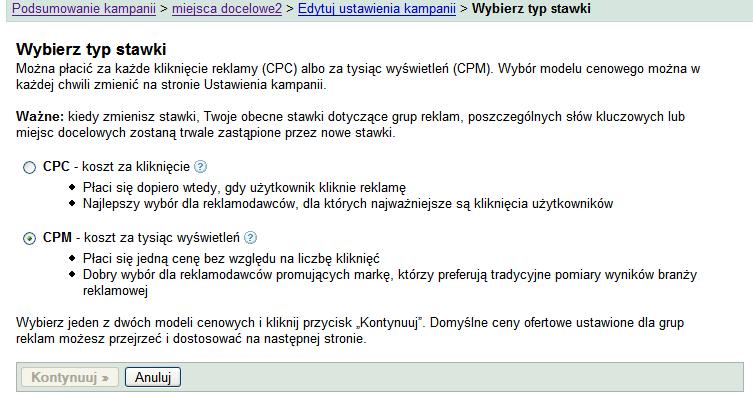 Modele opłat i rozliczeń w kampaniach kierowanych na Sieć partnerską Modele opłat W przypadku reklamy kierowanej na Sieć partnerską mamy do wyboru dwa różne modele opłat za reklamę: Płacenie w modelu