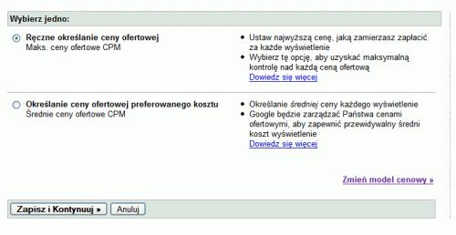 Reklama kierowana w modelu CPC W przypadku reklam wyświetlanych w modelu CPC mamy do wyboru te same formy opłaty za kliknięcie co w przypadku reklam wyświetlanych w obrębie wyników wyszukiwania