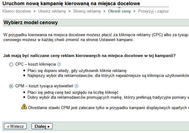 . Prawdopodobieństwo wyświetlania Przy wyborze opcji opłaty za każde 1000 wyświetleń i przy tworzeniu kampanii