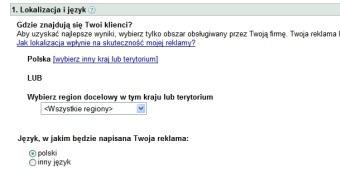 Z uwagi na to, że noclegi w Krakowie mogą być wyszukiwane przez użytkowników z całej Polski wybrałem kierowanie reklamy na wszystkie regiony.