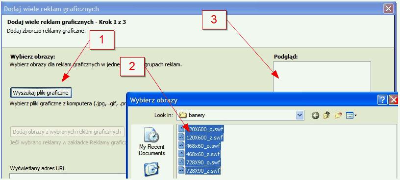 W kolejnym kroku pobieramy z swojego komputera odpowiednią reklamę graficzną (panel AdWords daje nam informację o tym, jakie wymiary reklam są dopuszczalne) oraz dodajemy do niej wyświetlany i