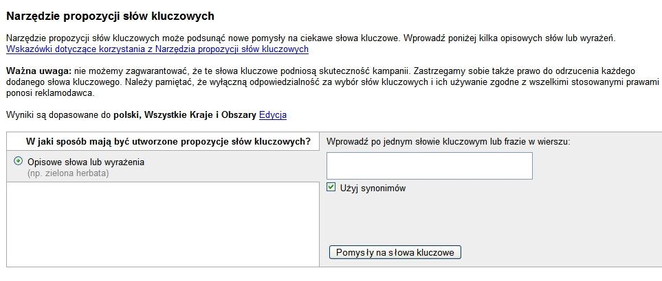 Na przykład w przypadku wprowadzenia słowa kluczowego usługi transportowe Narzędzie propozycji słów kluczowych może proponować przydatne pokrewne słowa kluczowe, takie jak "usługi